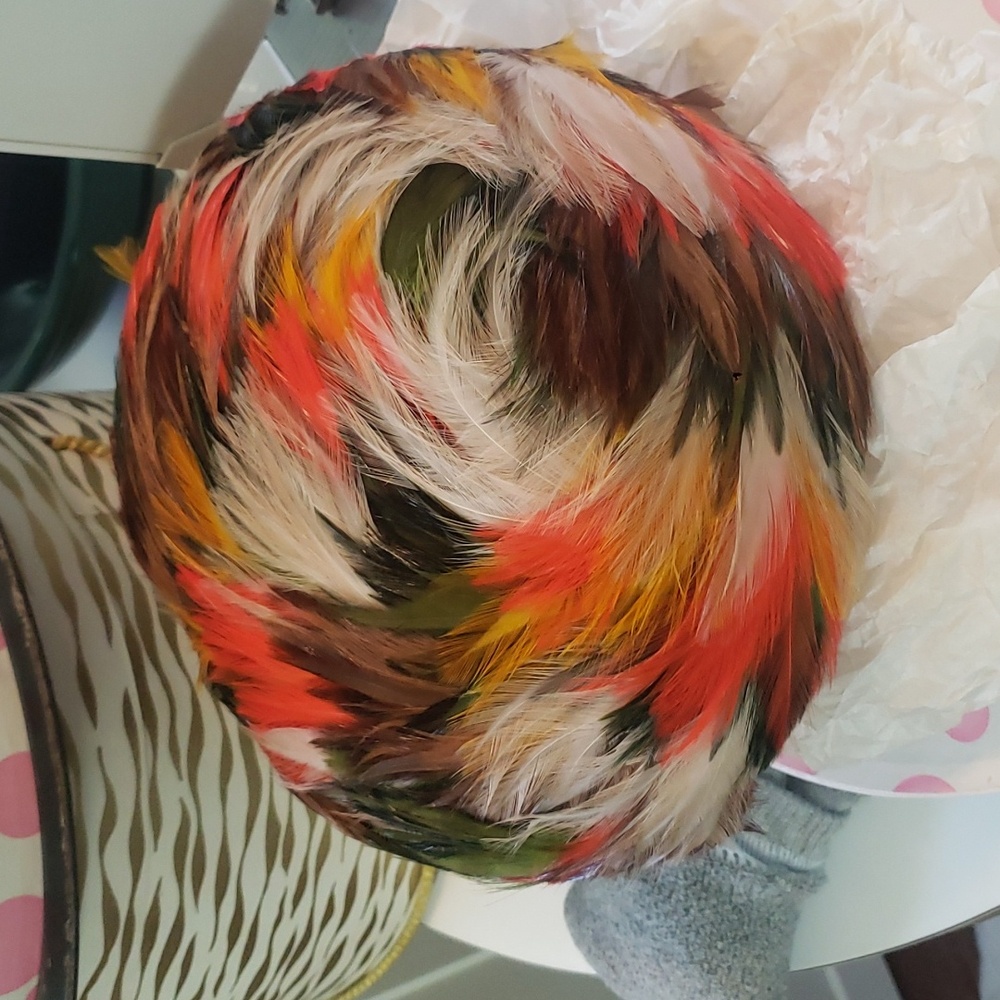 60s vintage hat feather bright colors